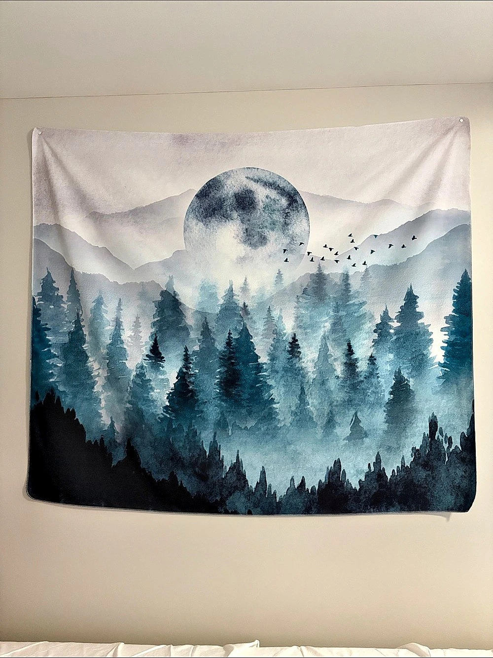 Blue & White Forest Moon Tapestry